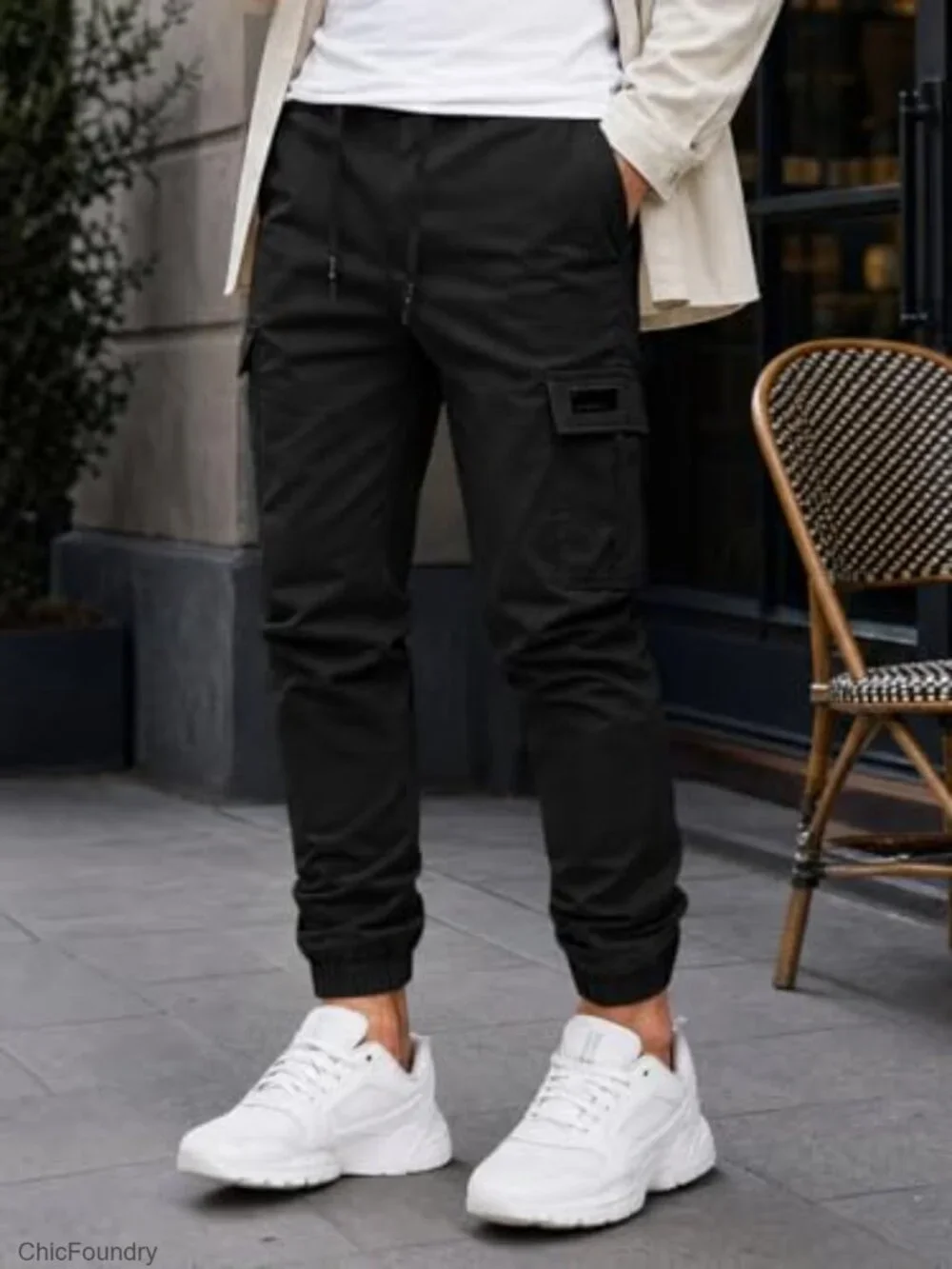 Men's Cargo Pants Drawstring Elastic Waist Joggers Stretch Outdoor Track Pants